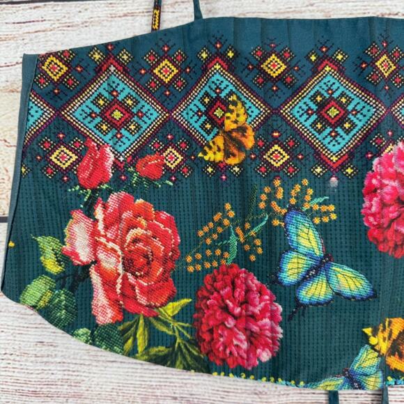 Farm Rio Floral Bandeau Crop Top Women's Size Petite Small Green/Blue/Red/Pink - Picture 3 of 10